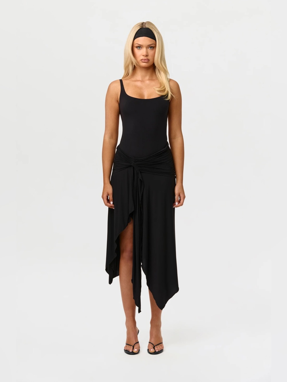 Naked Wardrobe Naked Asymmetric Ruffle Midi Skirt Black